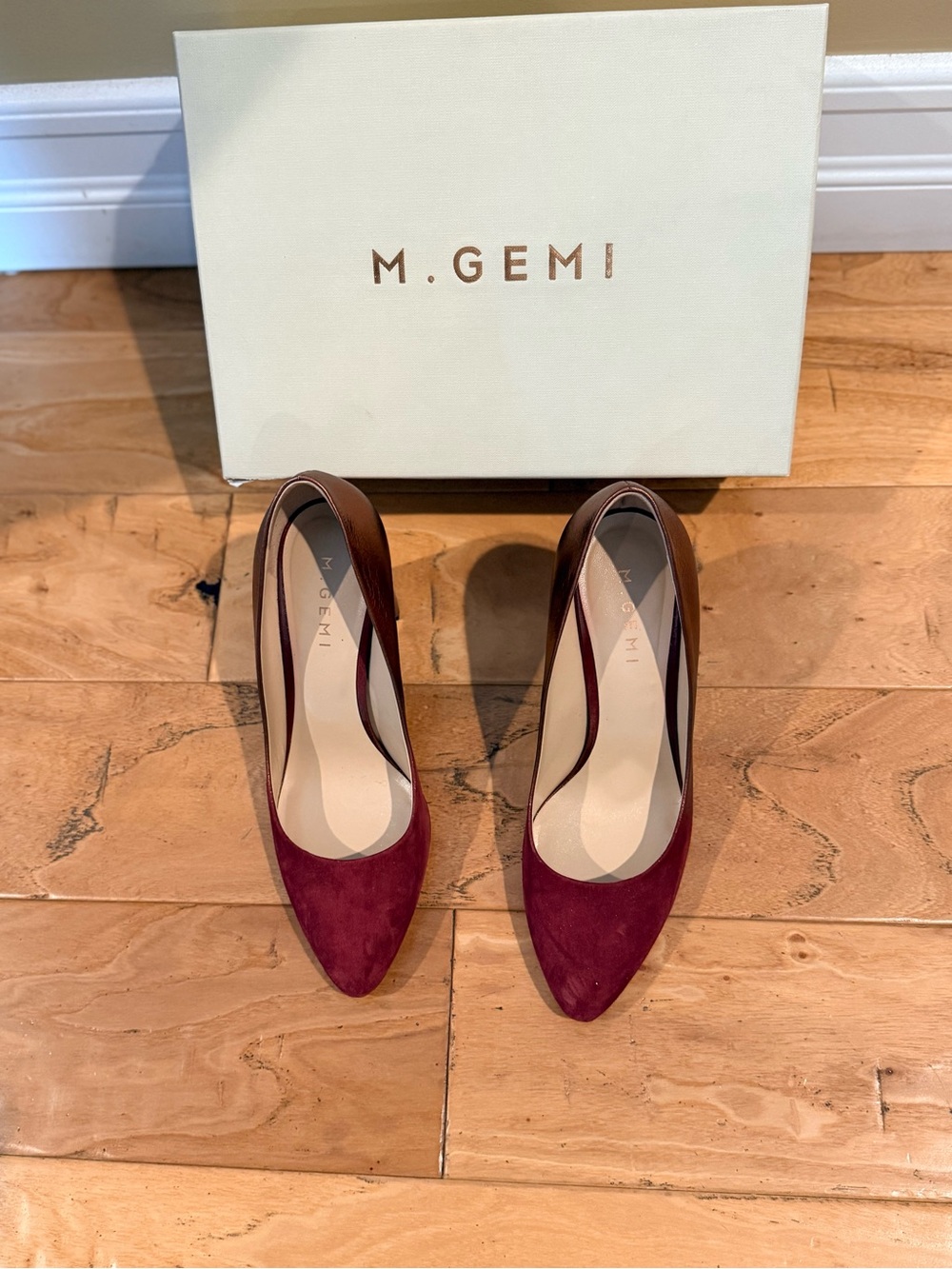 M. Gemi Burgundy and Brown Suede Pointed-Toe Pumps